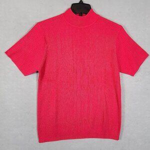 Womens Short Sleeve Ribbed Mock Neck Top Size Small? Pink Casual Layer Classic